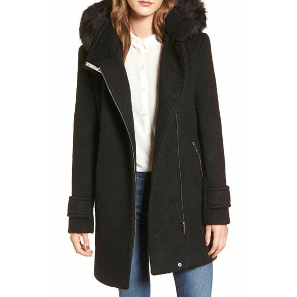 Hooded Wool Blend Jacket with Faux Fur Trim - Picture 9 of 9
